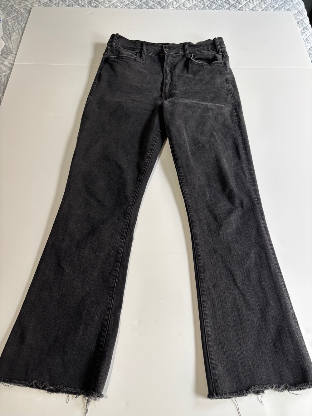 MOTHER The Hustler Ankle Fray Jeans Not Guilty Washed Black Flare - Size 30